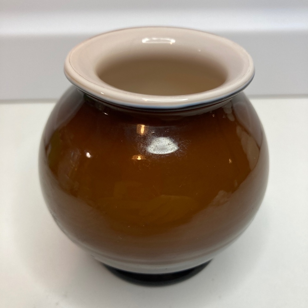 vtg round ombre style ochre color hand blown white cased glass bud vases Small